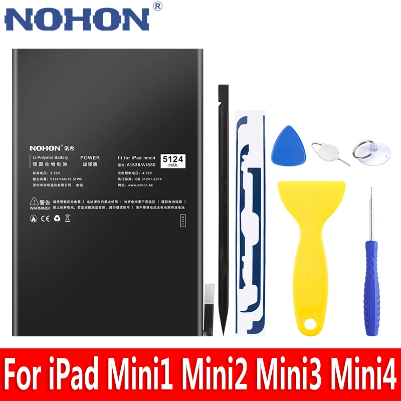 

NOHON Battery For iPad Mini 4 3 2 1 Mini1 Mini2 Mini3 Mini4 Replacement Lithium Polymer Tablet Bateria A1538 A1445 A1546 A1550