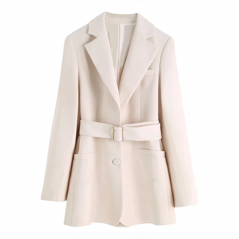 Женский пиджак с поясом и отложным воротником приталенный пикантный офисный