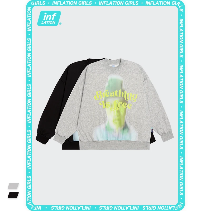 

INFLATION 2021 Hip Hop Sweatshirts Woman Streetwear Korean Cool Oversized Sweatshirts Unisex Graphic Crewneck Sweatshirts Female