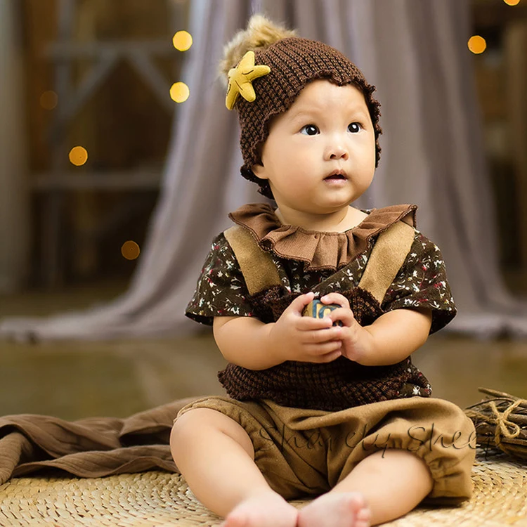 Baby Boy Girl Photo Shoot Hat+Pant Sets Clothes Infant Photography Cartoon Costume Birthday Party Wear Kids Photo Props