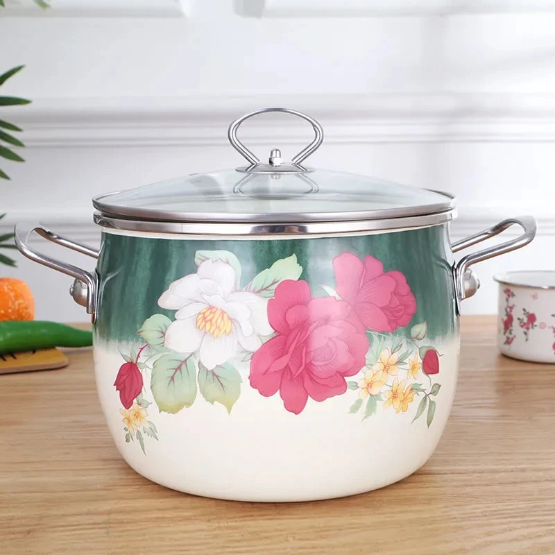 

22cm Thick Enamel Enamel Deepening Saucepan Soup Pot Induction Cooker Gas General High-deep Visual Pot Pass Kitchen Cookware