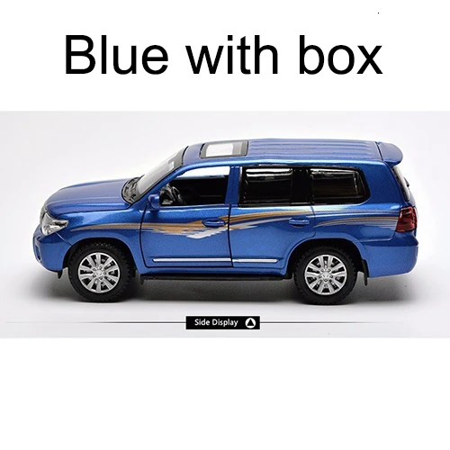 Blue with box 1/32 внедорожник Toyota Land Cruiser, брелок для автомобильных ключей, модели 4 дверь открыта тянуть обратно светильник музыка металлический автомобиль игрушка для детей мальчиков и девочек собрать - Цвет: Blue with box