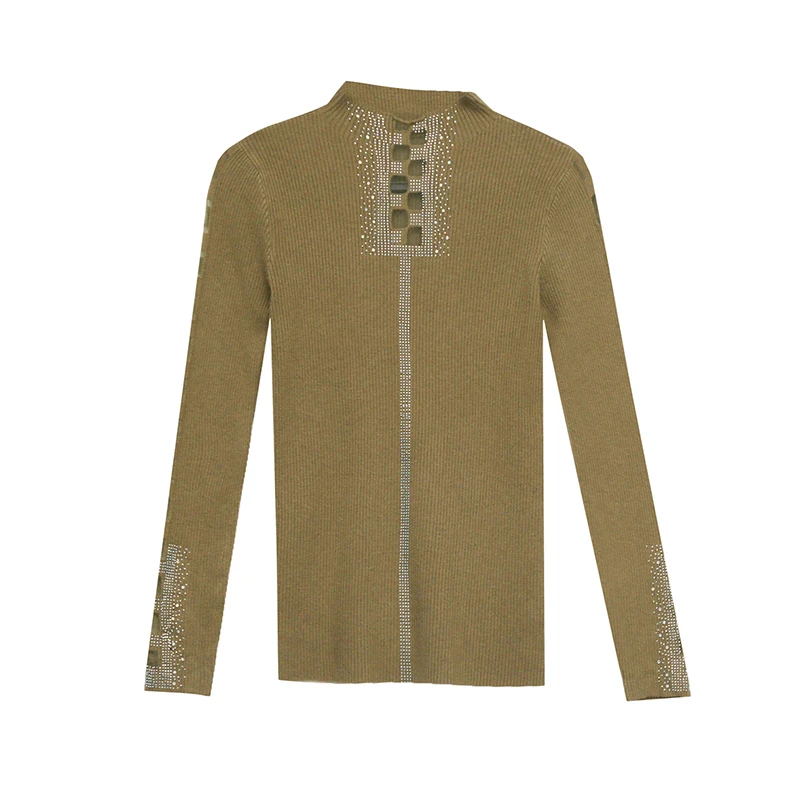 Женская трикотажная футболка с длинным рукавом высоким воротником - купить по