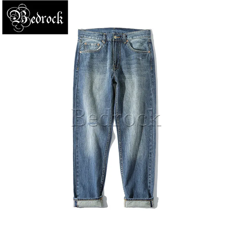 MBBCAR 11oz nostalgic ripped jeans for men slim pencil pants casual classic vintage washed blue raw denim selvedge jeans 7318