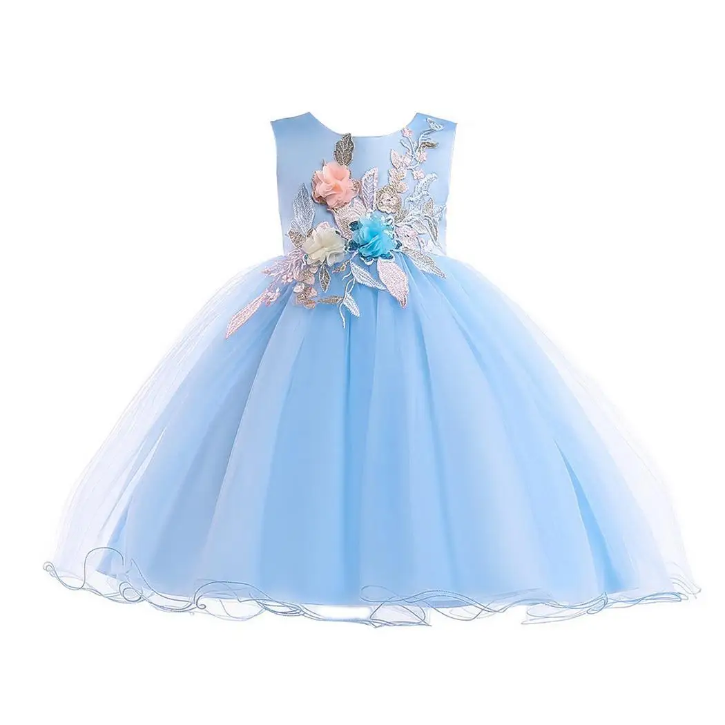 Girls Casual O-neck Sleeveless Embroidery Print Swing Mesh O-Neck Hem Party Cute Layering Dress | Детская одежда и обувь