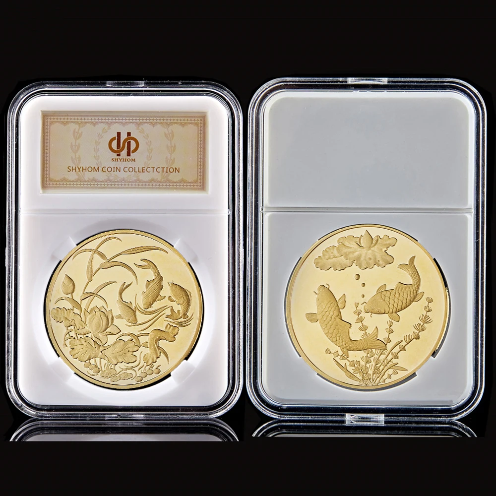 

Позолоченные памятные монеты китайского удачи, карликовая рыба, благословение желаний, сувениры для удачи, подарки