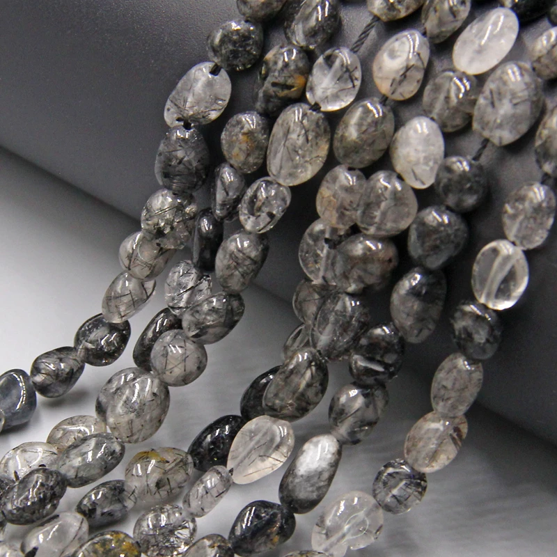 Натуральные черные рутилированные кварцевые кристаллы бриллиантовые бусины для