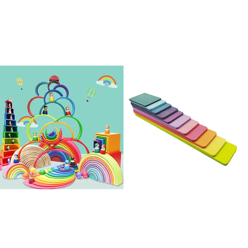 

Rainbow Building Blocks Plates Gifts Nesting Game Montessori Toy Puzzle