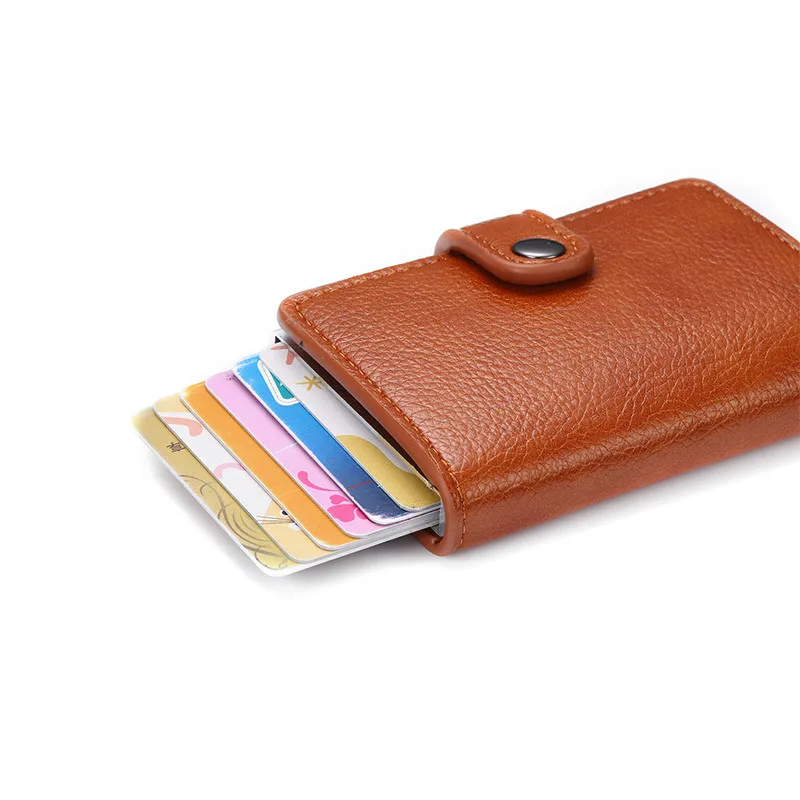 Bycobecy держатель для карт бумажник на кнопке RFID Блокировка винтажные кошельки Кредитная карта всплывающая защитная карта чехол тонкий Противоугонный держатель ID