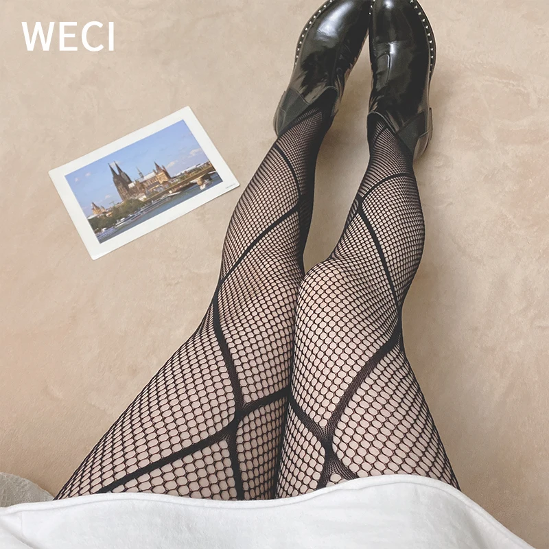 Сетчатые полосатые колготки WECI Колготки в виде паутины для девочек с доступом