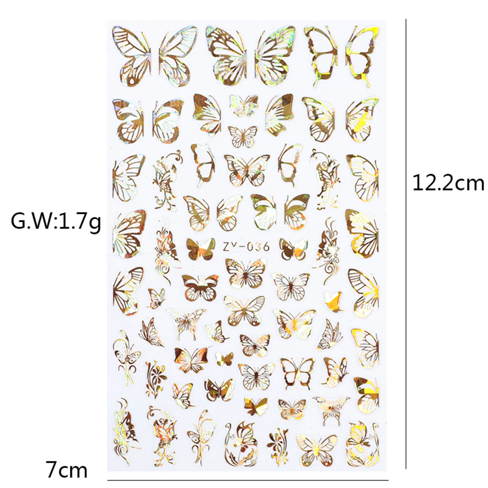 

1pc Holographic 3D Butterfly Adhesive Sliders Colorful DIY Golden Nail Transfer Decals Foils Wraps Decorations Nails Sticker