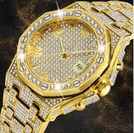 Часы мужские кварцевые с бриллиантами брендовые Роскошные трендовые уникальные