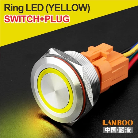Y Ring Button Plug 30 мм Одноместный двухполюсный DPDT кнопочный переключатель двери схема с светильник 12V24V220V - Цвет: Y Ring Button Plug