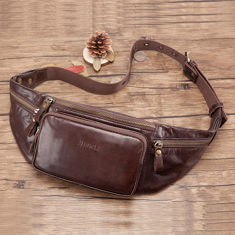 Бренд Винтаж 100% из натуральной воловьей кожи мужская сумка на пояс для мужчин