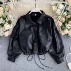 Осенняя новая стильная Корейская ретро куртка Bf, свободная кожаная Женская Ретро куртка с большими карманами, тонкая короткая мотоциклетная куртка KK1078