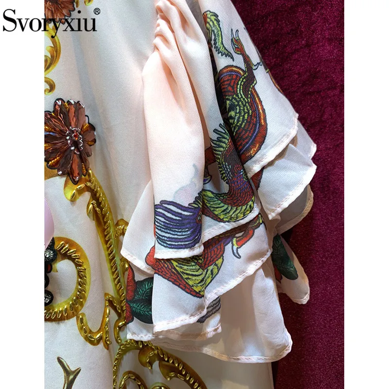 Svoryxiu luxury Runway Summer Dress Women's Vintage Baroque Print Diamond Applique Casual Party Loose Short Sleeve Dresses | Женская