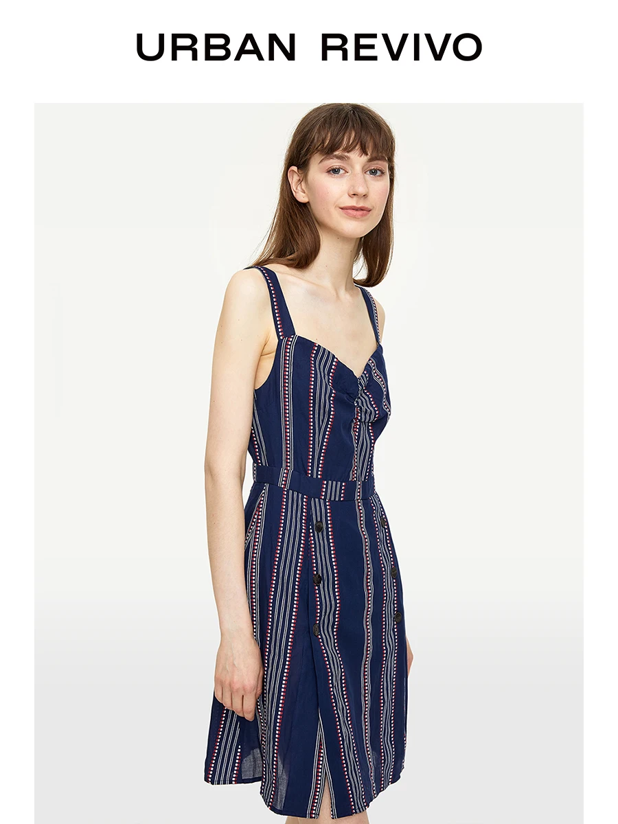 

Summer Youth Women's Charm Color Matching Striped Suspender Dress