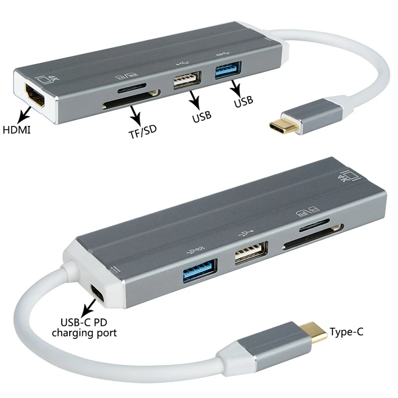 6 в 1 Usb-C концентратор 4K Hd видео аудио кабель адаптер Тип C к Hdmi Usb 3 0/Usb 2 0 с Sd/Tf