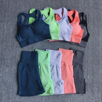 high waist gym shorts padded strappy sports bra 2 pcs sports suits energy seamless yoga set workout clothes for women sportswear