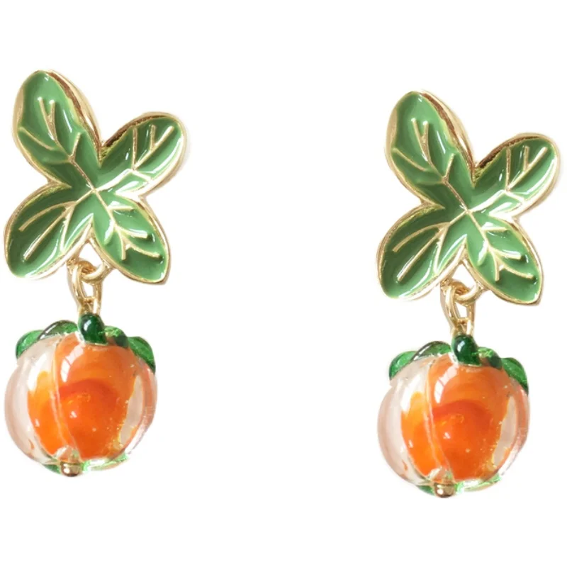 

Bilandi S925 needle Women Jewelry Orange Bead Earrings Sweet Design New Green Leaf Earrings For Girl Lady Gifts