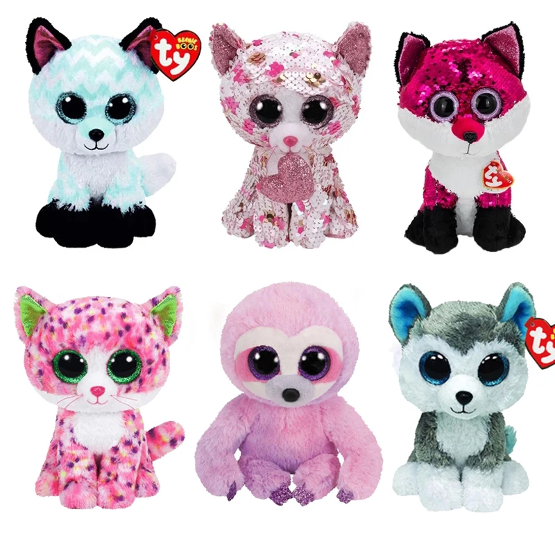 

15CM Ty Beanie Boos Big Eyes Fox Series Sloth Dog Cat Sheep Plushie Cute Doll Baby Kid Toys Decor Child Christmas Birthday Gift