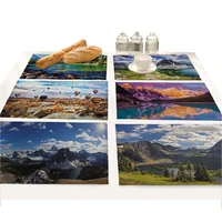 landscape printed placemat for dining table cloth linen rectangle fabric art kitchen drink coaster doilies manteles individuales