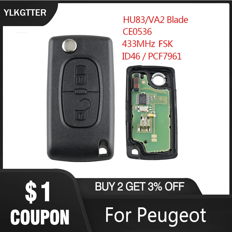 YLKGTTER 2 кнопочный пульт дистанционного управления FSK ключ подходит для Peugeot 207 208 307
