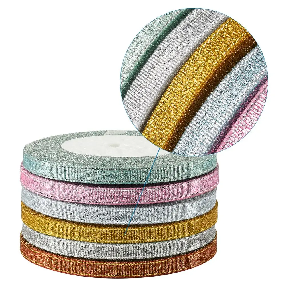 

6rolls/Set 6mm Glitter Metallic Ribbon Cords Sparkle Ribbon for Valentine's Christmas Gifts Wrap Boxes Package Xmas Tree Decor