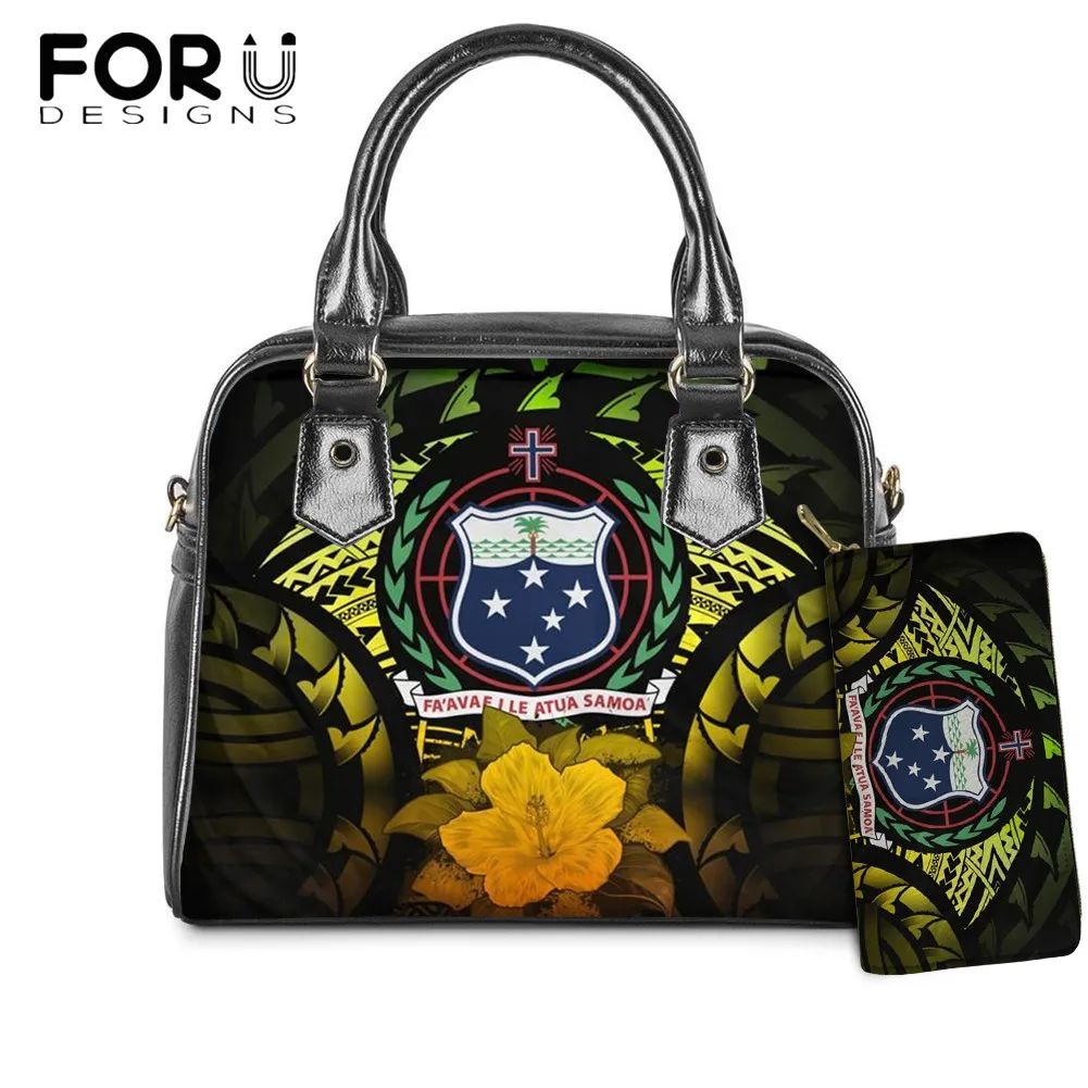 

FORUDESIGNS Samoa Reggae With Hibiscus Prints Ladies Tote Handbag PU Leather 2Pcs/Set Crossbody Bag&Wallet Women Shoulder Bag