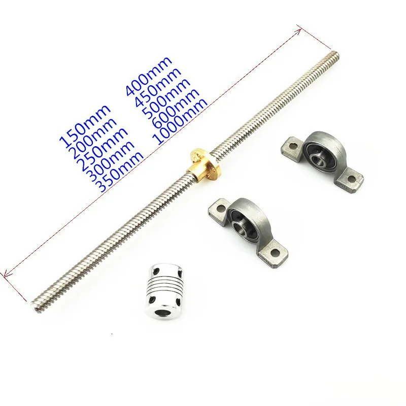 

T8 Lead Screw Guide Rail Set 3D Pinter Lead Screw 150 200 250 300 400 500mm KP08 Bearing Vertical Bracket 5x8 Coupling T8 Nut