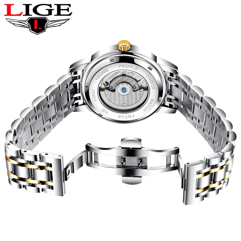Часы LIGE мужские модные автоматические механические из нержавеющей стали|Мужские