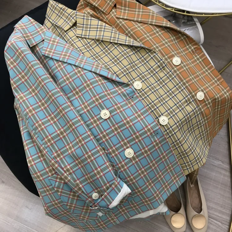 Новое поступление осенний винтажный клетчатый Блейзер Женский свободный