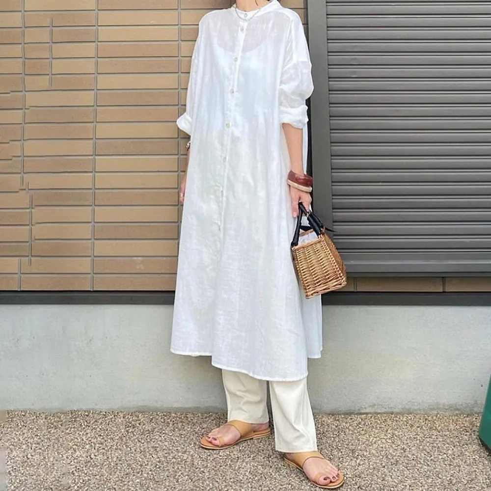 Женское платье рубашка свободного кроя длинное белое оверсайз с защитой от