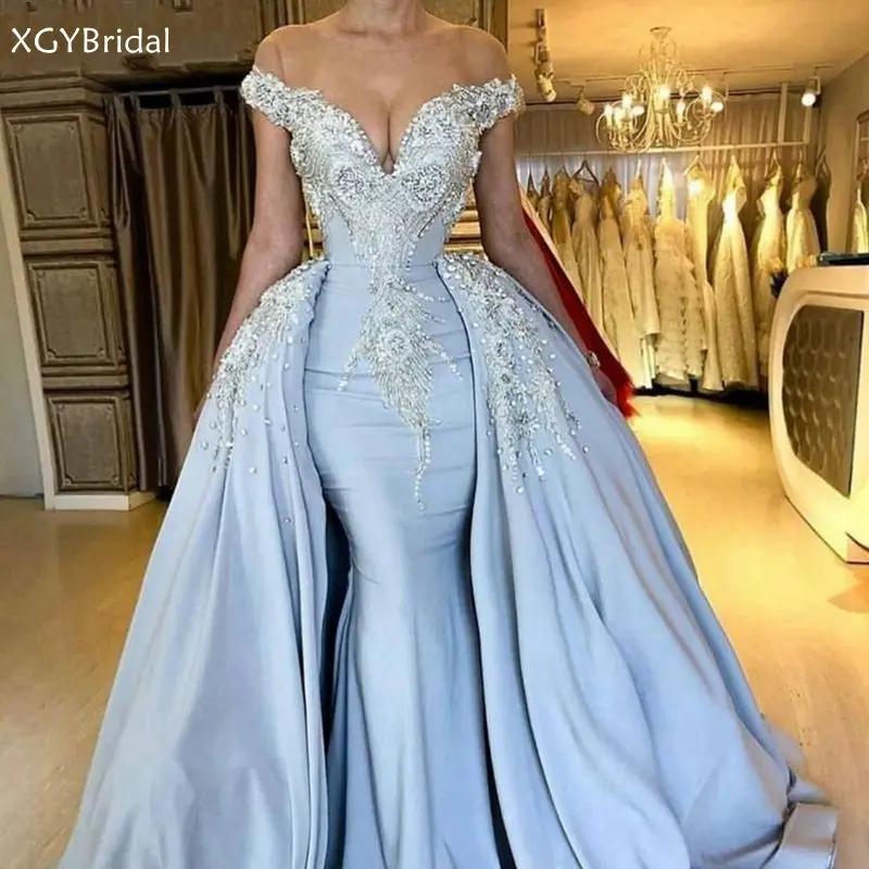 

Новое поступление, искусственное мусульманское вечернее платье 2022, украшенное бисером, с открытыми плечами, сексуальное вечернее платье, п...