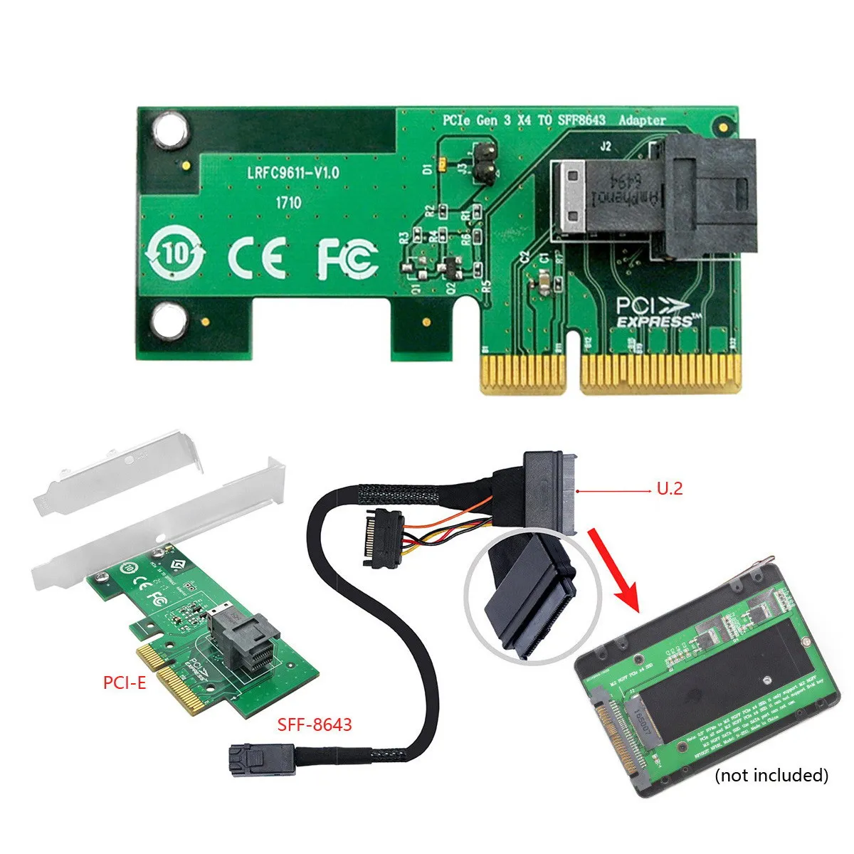 NGFF-Adaptador de tarjeta PCI-E 3,0 a SFF-8643, Cable de SFF-8639 U2 NVME PCIe SSD, 4,0