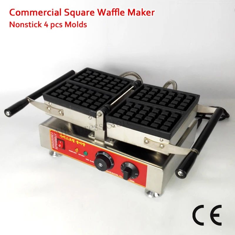 

Commercial Conact Waffle Machine Four Molds Belgian Rectangle Waffle Baker Nonstick Cooking Surface 1500W 220V 110V