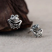 vintage silver color frog stud earrings for women men creative funny punk earrings unisex jewelry party gifts accessories