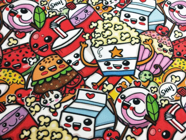 145 см Ширина мультфильм попкорн и пиццы холщовая ткань с принтом для подушек вам