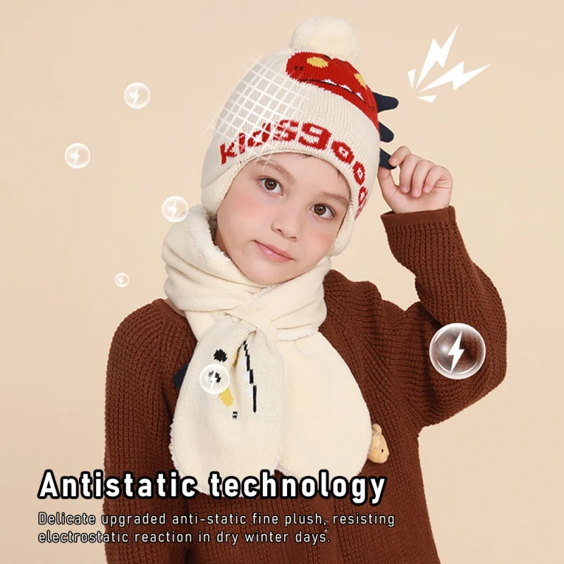 

Зимний детский комплект из шапки и шарфа для девочек и мальчиков ветрозащитные вязаные Шарфы шапки Детские утепленные милые наушники голов...