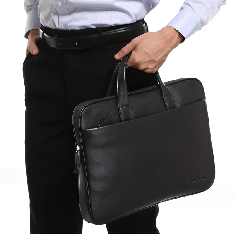 QIALINO Genuine Leather Bags for Coumpter Laptop Bag Waterproof Zipper Case Cover Pouch For 16 inch Macbook Air Pro Retina