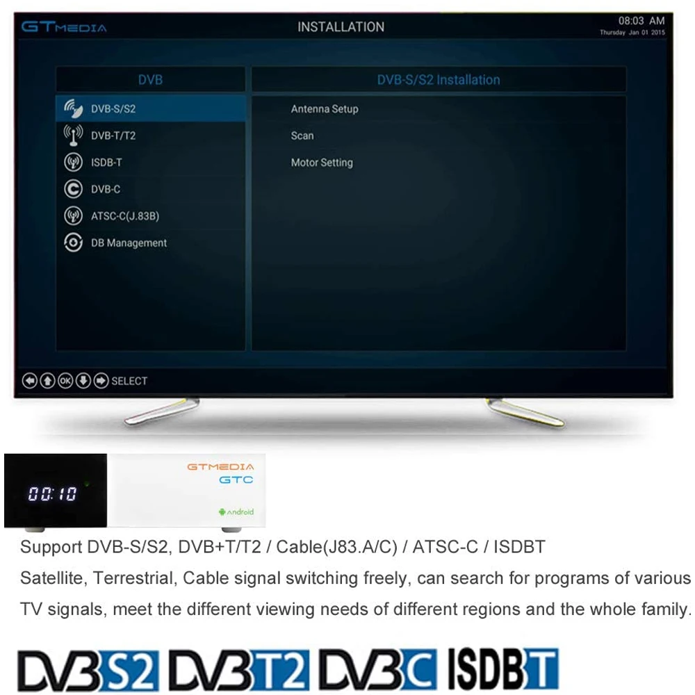 В формате 4K UHD Gtmedia GTC спутниковое телевидение приемники Смарт Android TV box Встроенный