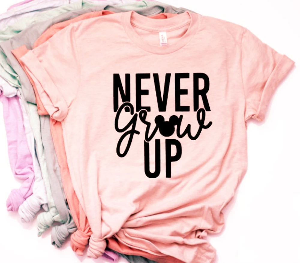 Новое поступление Для женщин Never Grow Up Мышь футболка Минни ухо Графический