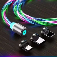 mobile phone cable magnetic flow luminous lighting charging cord charger wire 1m 2m for samaung iphone ipad led micro usb type c