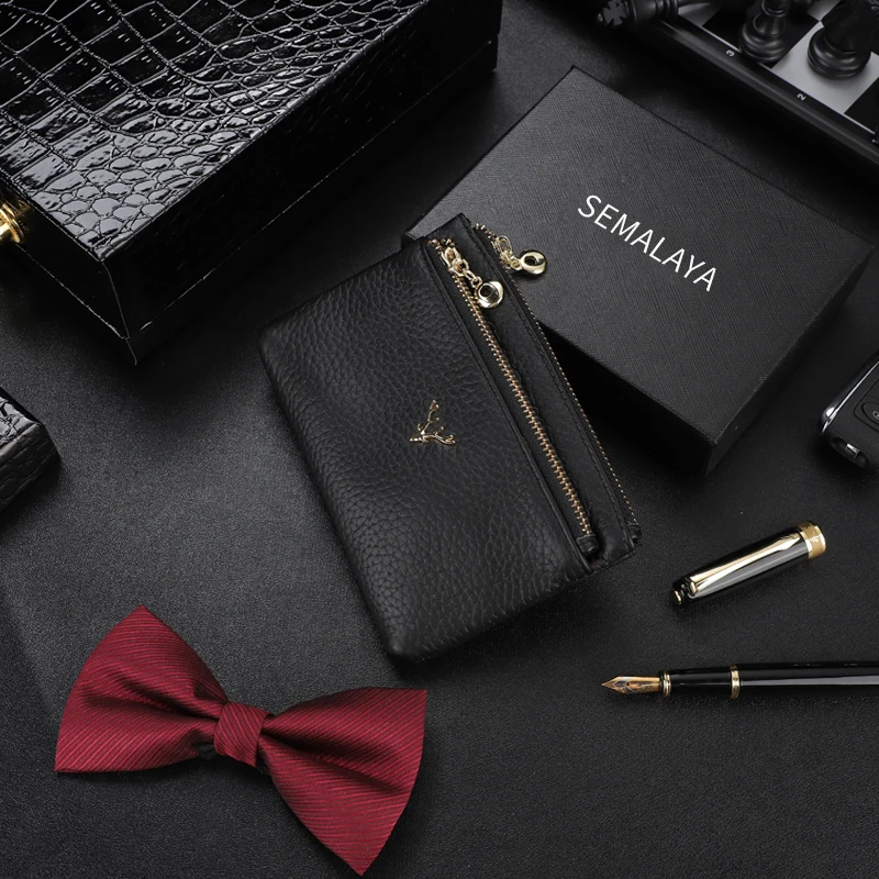 Free Shipping Coin Wallet Keychain Money Clip Purse Cowhide Leather With Zipper Card Bag Small For Unisex Latest Design Style