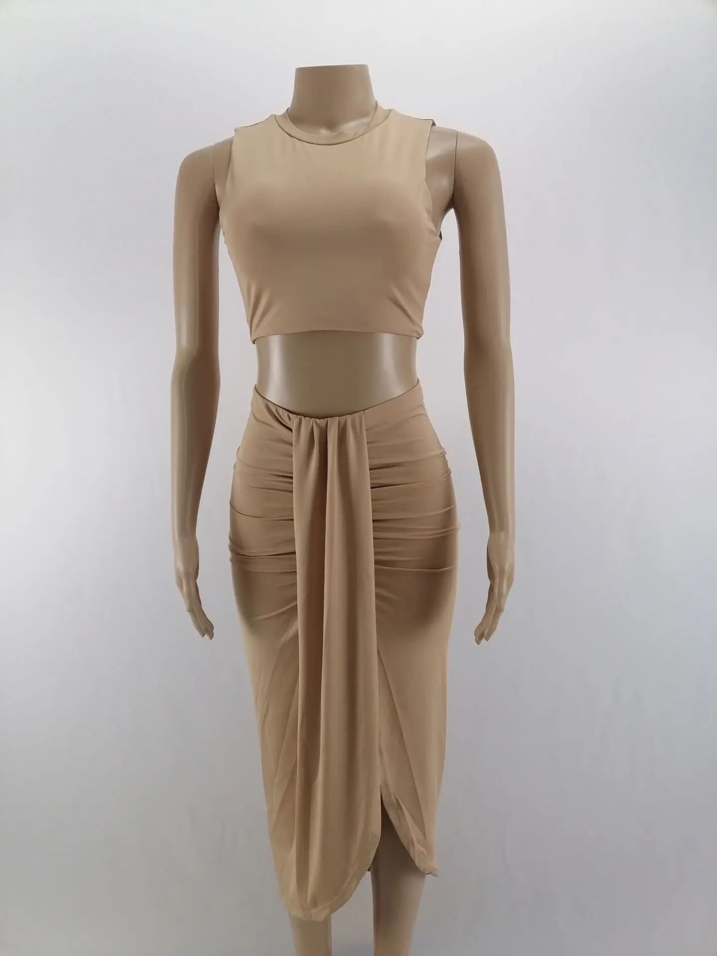 

Summer Women Sexy Dress Top Long Skirts Two Piece Set White Party Split Skirts Sets 2021 New satin Dresses for Women