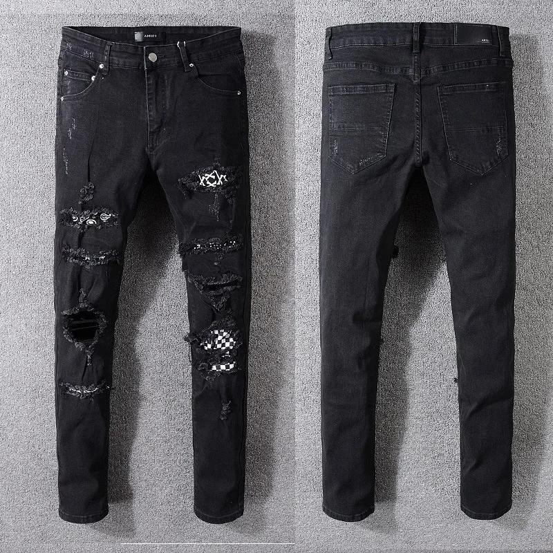 

Fashion brand jeans Amiri embroidery hole washed old denim jacket #538