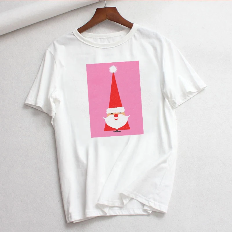 

LUSLOS Santa Claus T Shirt Women Tee Shirt Short Sleeve Casual White Tee Tops Funny Santa Christmas Gift Printed T-shirts 2019