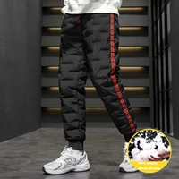 winter down cotton pants 90 white duck down middle waist thick warm down trouser outdoor hiking waterproof casual pant