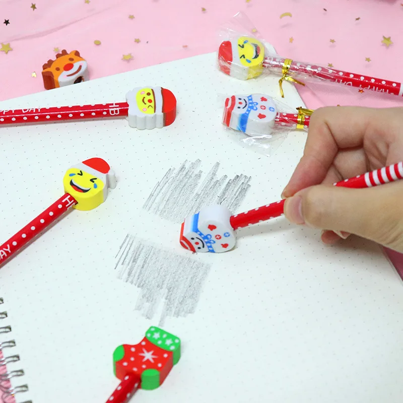 Креативный Рождественский карандаш ластик набор канцелярских принадлежностей