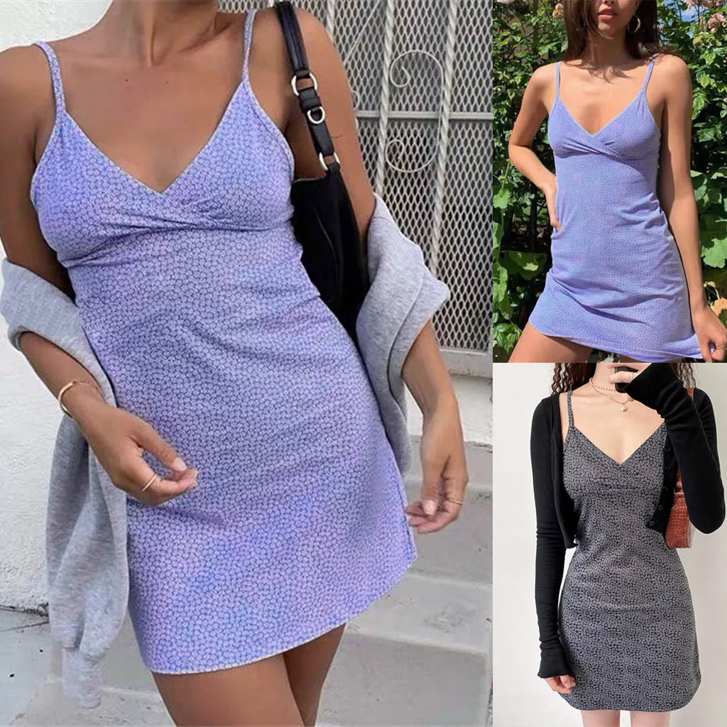 Женское платье с V образным вырезом без рукавов|Женские платья| |